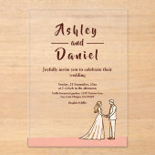 エレガントシンプル黒白新郎新婦結婚の アクリル招待状 (正面)