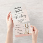 エレガントシンプル黒白新郎新婦結婚の オールインワン招待状 (貼ってはがせる)