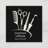 エレガントシンプル黒美容師 スクエア名刺 (正面)