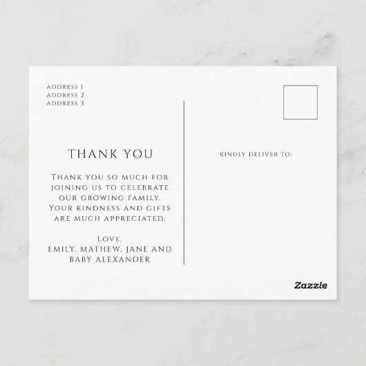 エレガントシンプル4写真ベビーシャワー ポストカード (裏面)