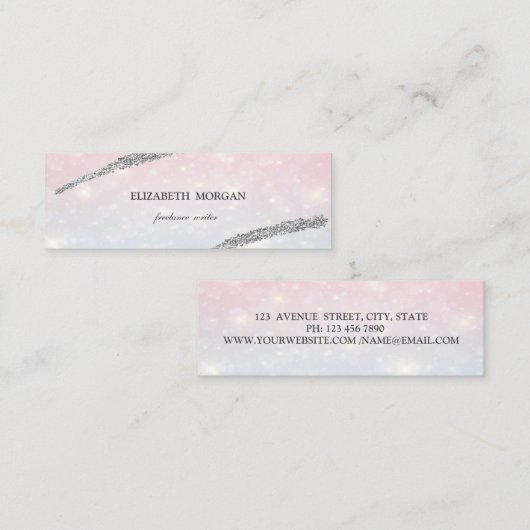 エレガントシンプル《写真》ぼけ味、シルバーグリッターライン スキニー名刺 (正面/裏面)
