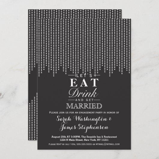 エレガントシンプル、白黒フォールディング紙吹雪 招待状 (正面/裏面)