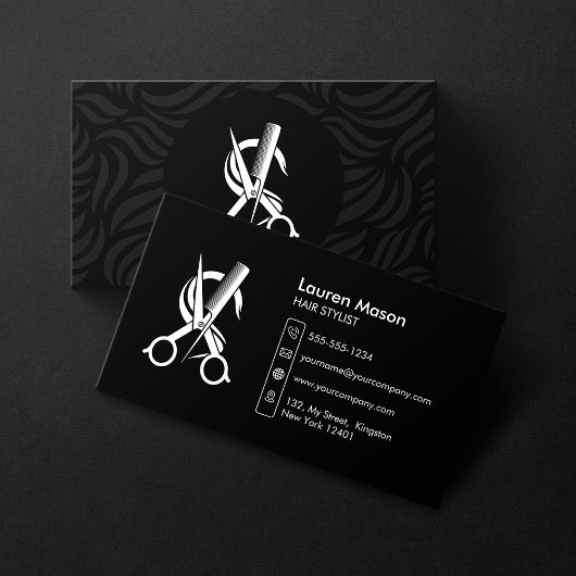 エレガントシンプルBlack HairStylistヘアドレッサー 名刺
