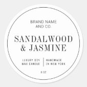エレガントシンプルBlack & White Candle Product Label ラウンドシール (正面)