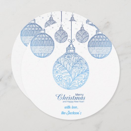 エレガントシンプルBlue Christmasボールカード (正面/裏面)