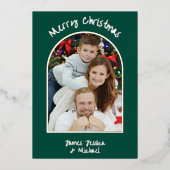 エレガントシンプルChristmas Photo Silver 箔シーズンカード (正面)