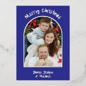 エレガントシンプルChristmas Photo Silver 箔シーズンカード (正面)