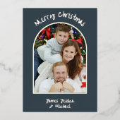 エレガントシンプルChristmas Photo Silver 箔シーズンカード (正面)