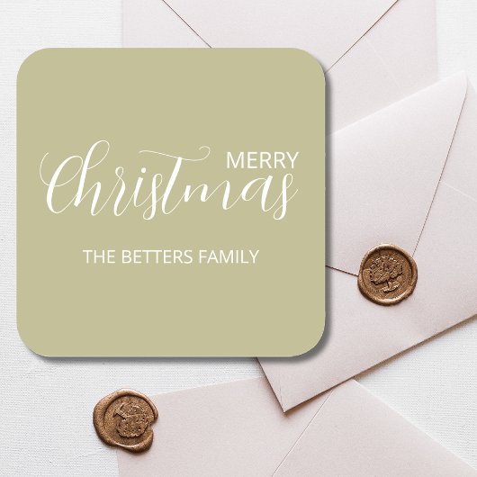 エレガントシンプルClean Sageグリーンクリスマス スクエアシール
