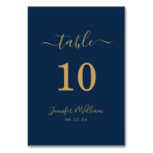 エレガントシンプルGlam Script結婚の金ゴールド海軍 テーブルナンバー (正面)