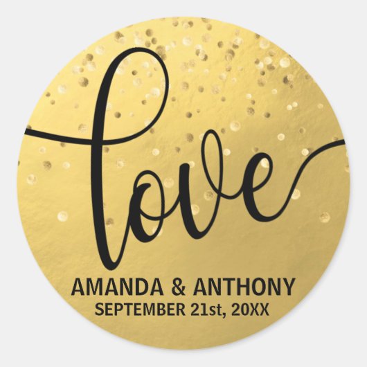 エレガントシンプルLOVE金フェイク箔のシ結婚ール ラウンドシール (正面)
