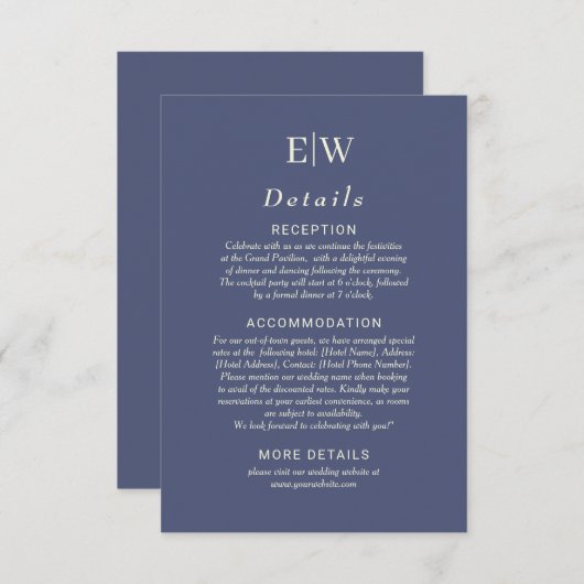 エレガントシンプルMonogramのデュスク結婚 エンクロージャーカード (正面/裏面)