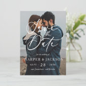 エレガントシンプルPhoto日付スクリプトの保存 招待状 (スタンド正面)