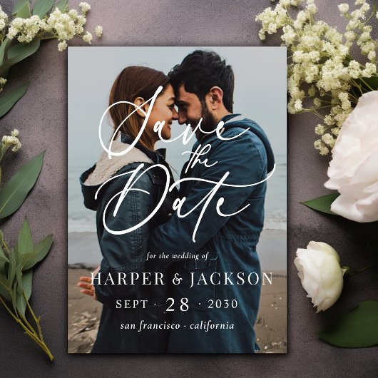 エレガントシンプルPhoto日付スクリプトの保存 招待状