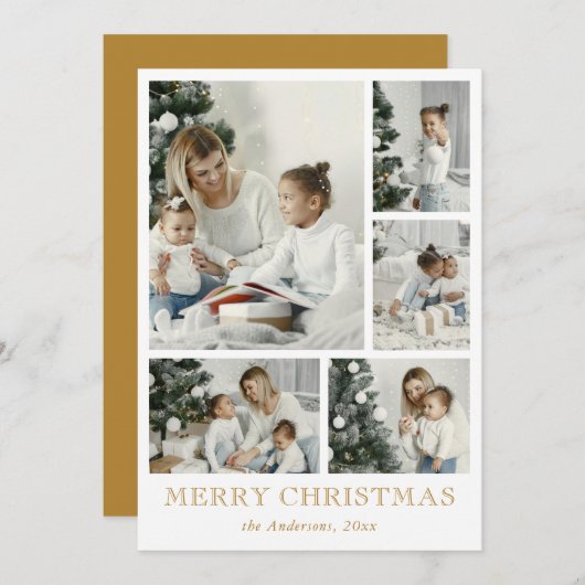 エレガントシンプルPhoto Collageクリスマス金ゴールド シーズンカード (正面/裏面)