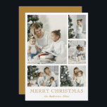 エレガントシンプルPhoto Collageクリスマス金ゴールド シーズンカード<br><div class="desc">暖かい休日の願いをこのモダンとマスタードスタイリッシュ金ゴールドクリスマスカードで送る。ミニマルなデザインとお洒落タイポグラフィを備え、エレガンスとシンプルさを完璧に融合。あなたのカスタム家族の写真を追加し、メッセージをパーソナライズして本当に自分のものにする。このトレンディーのホリデーカーメリードは、シックでtouchと明るいクリスマスの雰囲気をもたらしまミニマルす。</div>