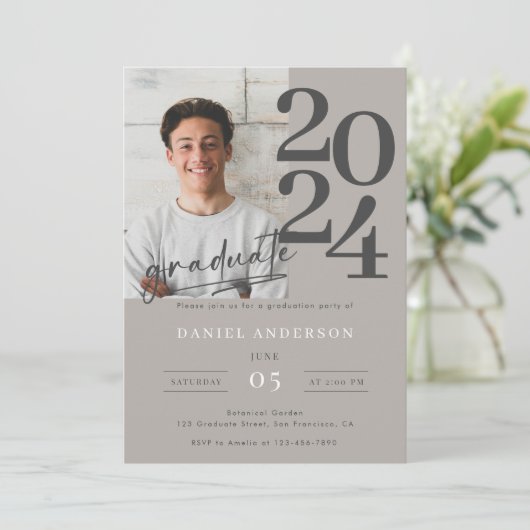 エレガントシンプルPhoto Script卒業パーティー 招待状 (スタンド正面)