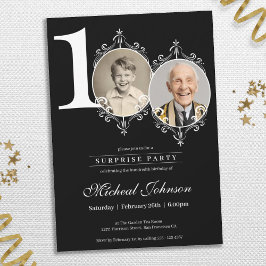 エレガントシンプルPhoto Surprise 100th Birthday Party 招待状