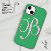 エレガントシンプルPink and Green Script Name Monogram Case-Mate iPhoneケース