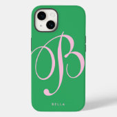 エレガントシンプルPink and Green Script Name Monogram Case-Mate iPhoneケース (裏面)