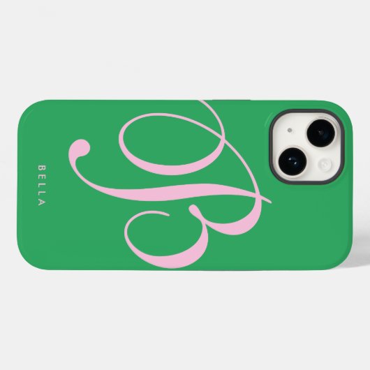 エレガントシンプルPink and Green Script Name Monogram Case-Mate iPhoneケース (裏面 (横))