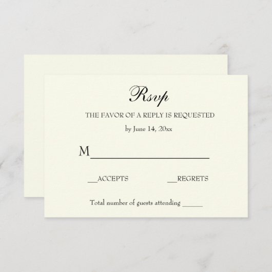 エレガントシンプルRSVPアイボリー 出欠カード (正面/裏面)