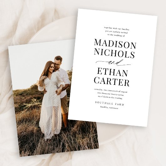 エレガントシンプルScript書道写真結婚の 招待状