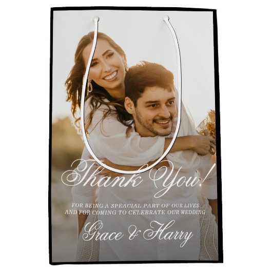 エレガントシンプルScript結婚の感謝 ミディアムペーパーバッグ (正面)