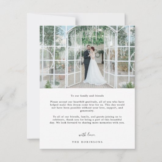 エレガントシンプルScript 2写真結婚の サンキューカード (裏面)