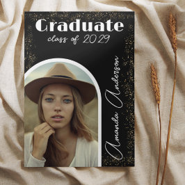 エレガントシンプルScript Arch Photo金ゴールド卒業 招待状