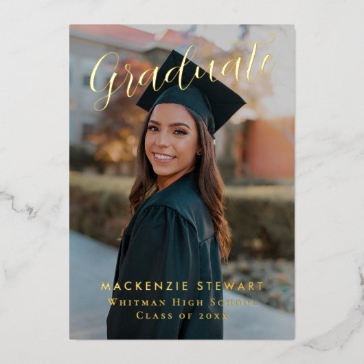 エレガントシンプルScript Photo Gold Foil発表 箔招待状 (正面)