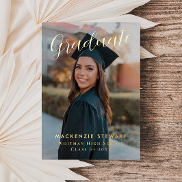 エレガントシンプルScript Photo Graduation金ゴールド 箔招待状