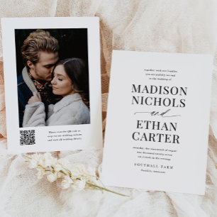 エレガントシンプルScript QRコード写真結婚の 招待状