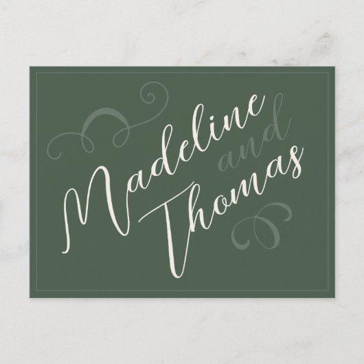 エレガントシンプルScript Sage Green Wedding RSVP ポストカード (正面)