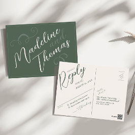 エレガントシンプルScript Sage Green Wedding RSVP ポストカード