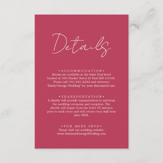 エレガントシンプルScript Viva Magentaの結婚詳細 エンクロージャーカード (正面)