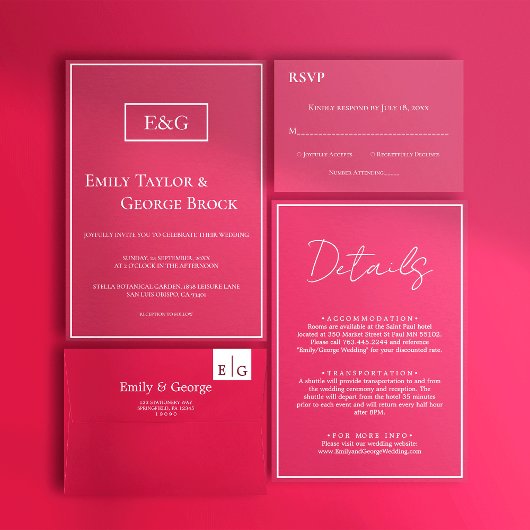 エレガントシンプルScript Viva Magentaの結婚詳細 エンクロージャーカード