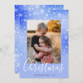 エレガントシンプルSnowy Purple Merry Christmas Photo シーズンカード (正面/裏面)