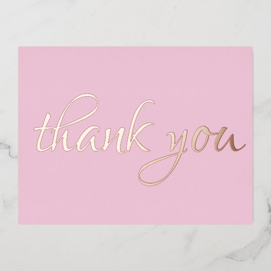 エレガントシンプルThank You Pink金ゴールド 箔招待状ポストカード (正面)