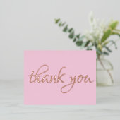 エレガントシンプルThank You Pink金ゴールド 箔招待状ポストカード (立ち正面)