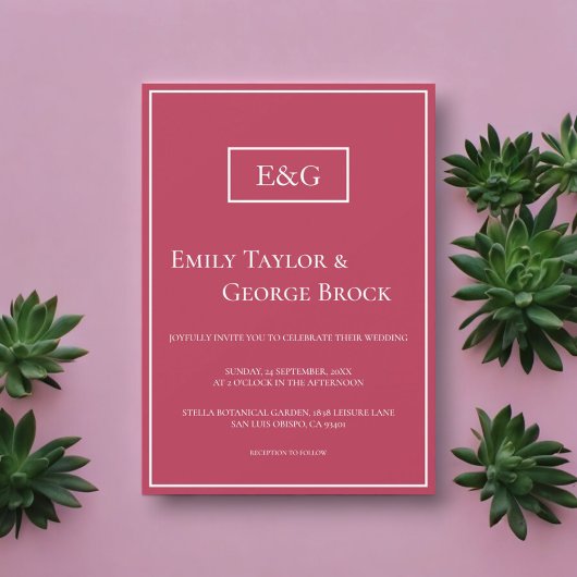 エレガントシンプルVivaマゼンタモノグラム結婚フレーム 招待状