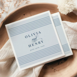 エレガントシーサイドコーストストライプブルー結婚の看板 スタンダードカクテルナプキン