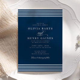 エレガントシーサイドコーストストライプブルー結婚ズ 招待状