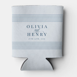 エレガントシーサイドコーストストライプブルー結婚ズ 缶クーラー