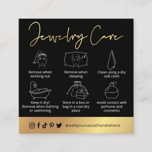 エレガントジュエリー気にガイドブラック&金ゴールドロゴカード スクエア名刺 (正面)