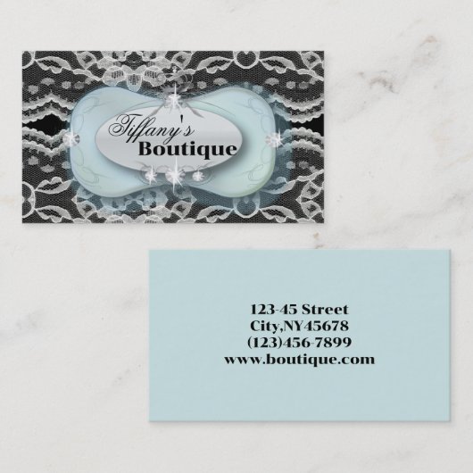 エレガントスカイブルーレースのようファッション名刺 名刺 (正面/裏面)