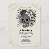 エレガントスカルとエキゾチックな花の誕生日パーティー 招待状 (正面/裏面)