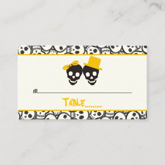 エレガントスカルハロウィン結婚イエロー座席表 プレイスカード (正面)
