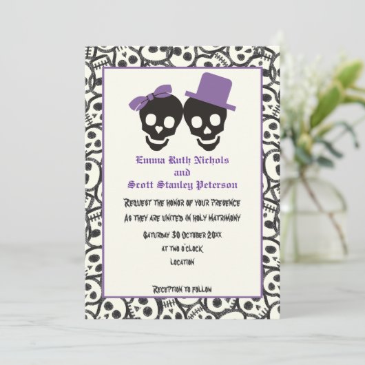 エレガントスカルハロウィーン紫結婚式招待状 招待状 (スタンド正面)
