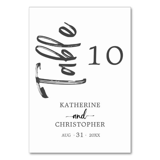 エレガントスクリプはっきりしたト白黒フォーマル結婚の テーブルナンバー (正面)